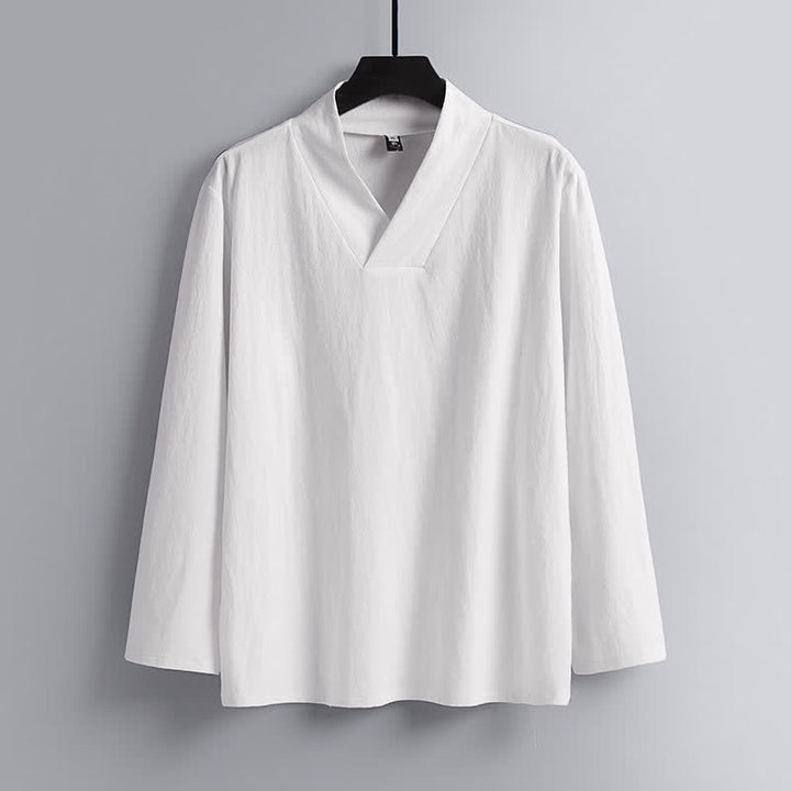 Ensemble pour homme Tang en coton et lin avec haut et pantalon Hanfu, orné de Buddha Stones et de colliers croisés. - image 14