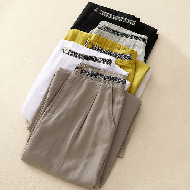 Pantalon femme à poches, couleur Buddha Stones , boutonné sur le devant, élastique au dos. - image 1