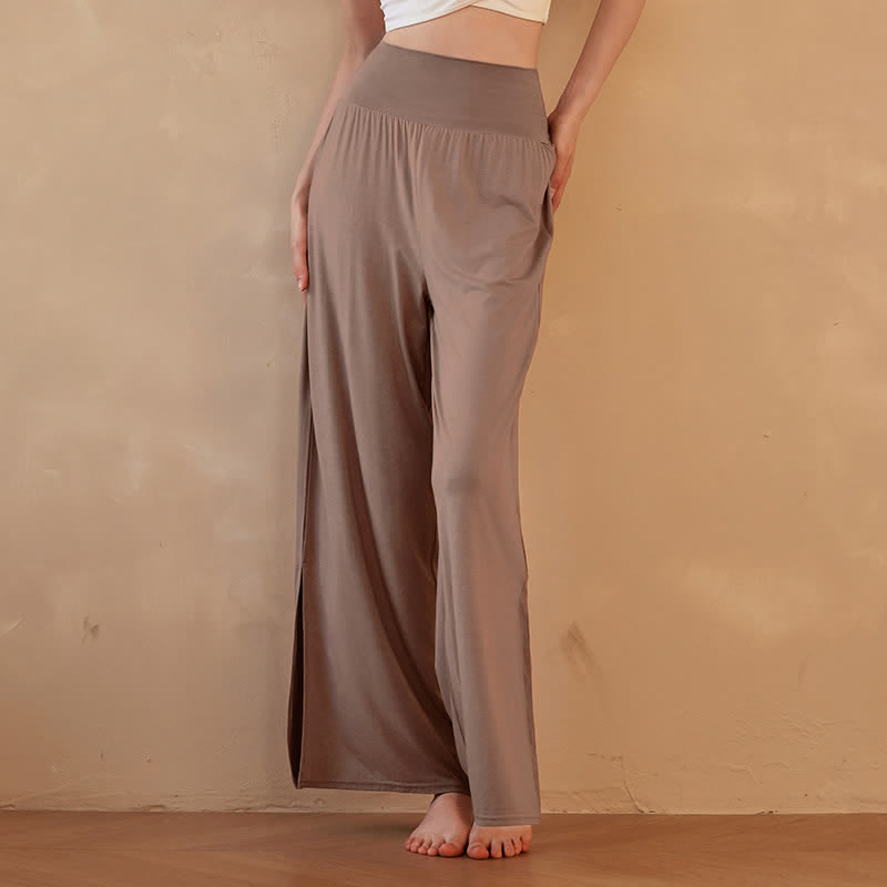 Pantalon large uni décontracté à taille haute élastique pour femme, Buddha Stones - Pérou - US8-10，UK/AU12-14，EU40-42 (XL) - image 0