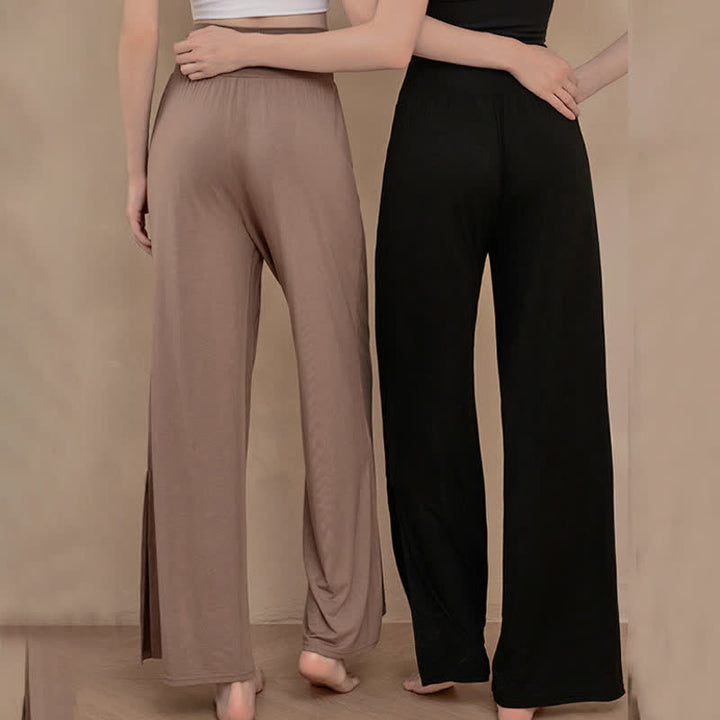 Pantalon large uni décontracté à taille haute élastique pour femme, Buddha Stones - image 15