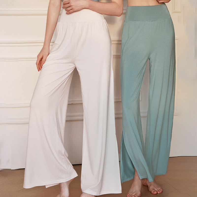 Pantalon large uni décontracté à taille haute élastique pour femme, Buddha Stones - image 11