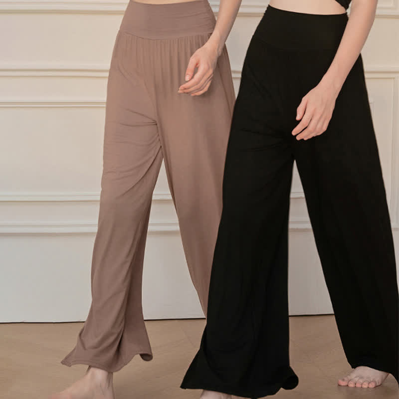 Pantalon large uni décontracté à taille haute élastique pour femme, Buddha Stones - image 14