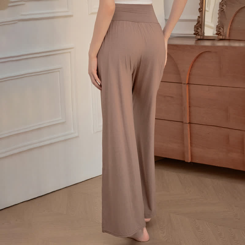 Pantalon large uni décontracté à taille haute élastique pour femme, Buddha Stones - image 2