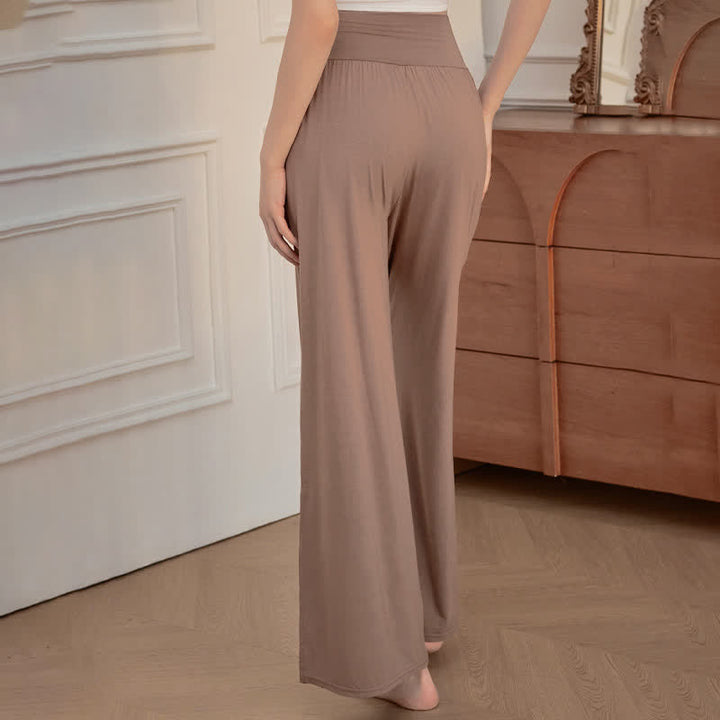 Pantalon large uni décontracté à taille haute élastique pour femme, Buddha Stones - image 2