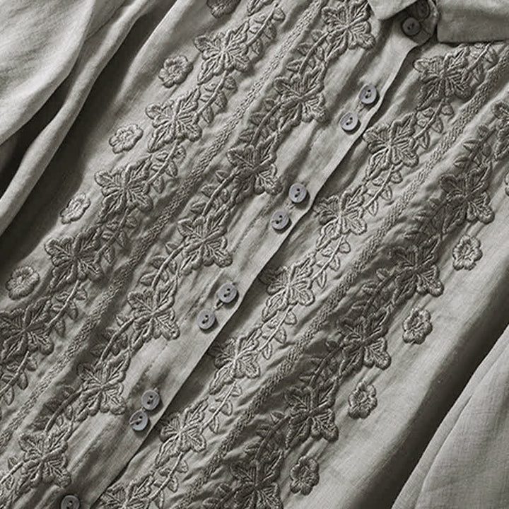 Chemise femme d'été unie à boutons et broderie florale, manches trois-quarts, col à revers, Buddha Stones - image 16