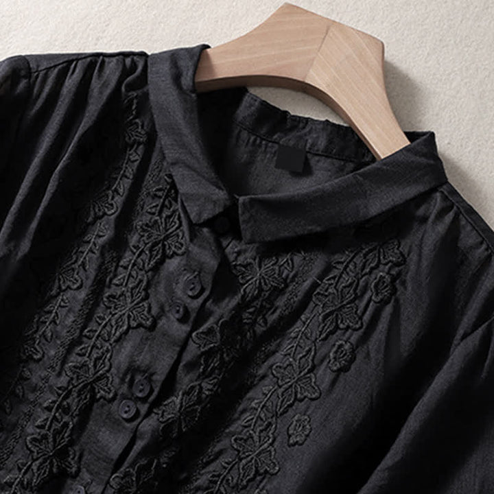 Chemise femme d'été unie à boutons et broderie florale, manches trois-quarts, col à revers, Buddha Stones - image 28
