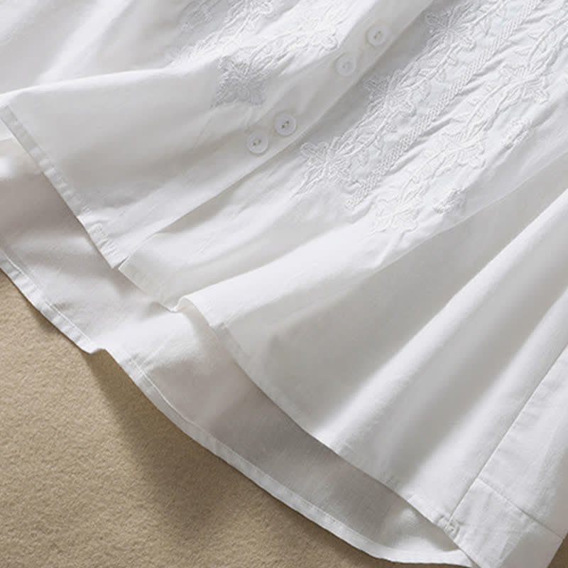 Chemise femme d'été unie à boutons et broderie florale, manches trois-quarts, col à revers, Buddha Stones - image 11
