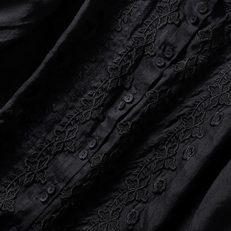 Chemise femme d'été unie à boutons et broderie florale, manches trois-quarts, col à revers, Buddha Stones - image 29