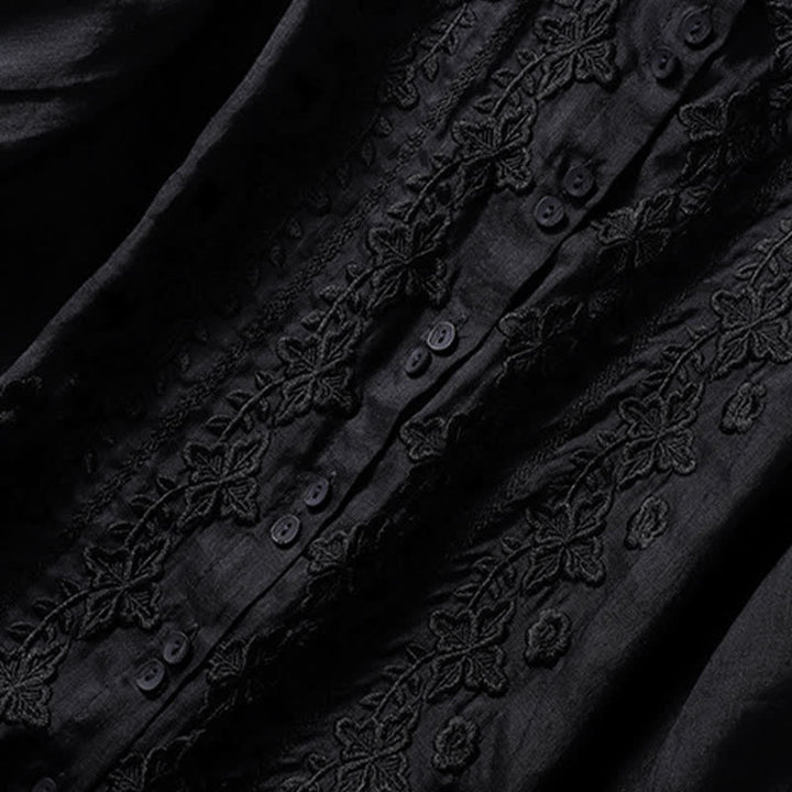 Chemise femme d'été unie à boutons et broderie florale, manches trois-quarts, col à revers, Buddha Stones - image 29