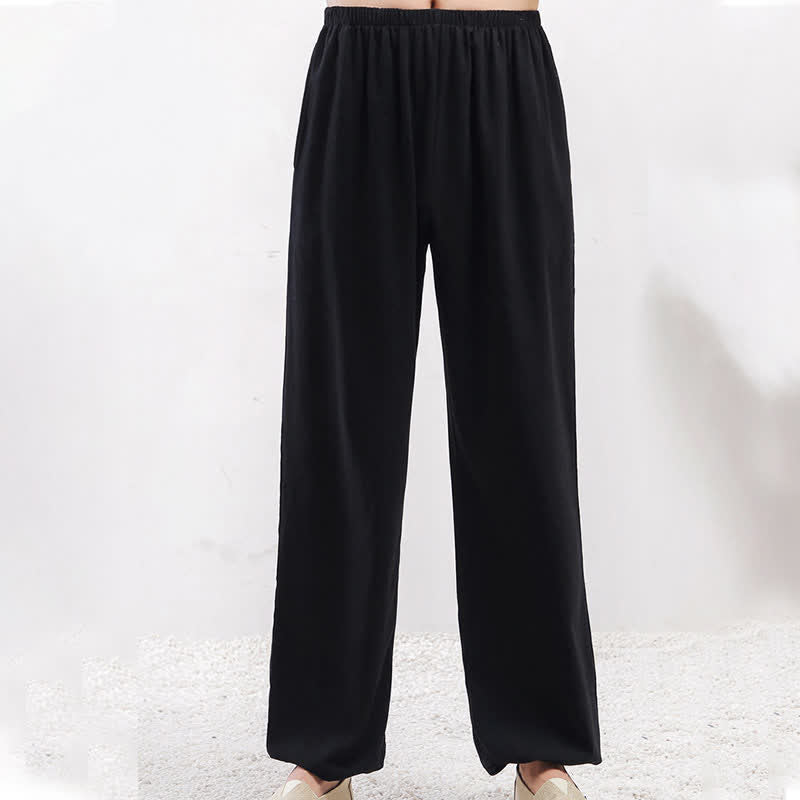 Pantalon de pratique de Tai Chi Qigong unisexe d'été, couleur unie, taille élastique, avec poches, Buddha Stones - image 12