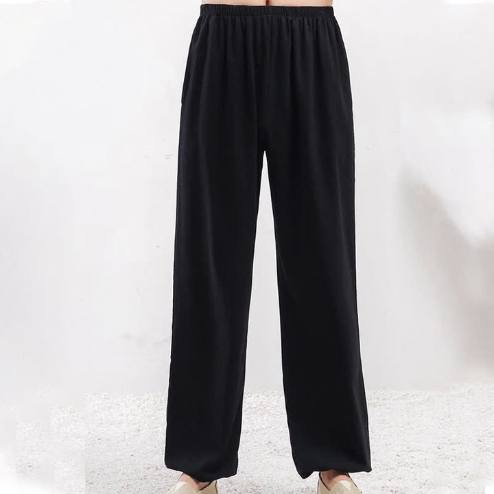 Pantalon de pratique de Tai Chi Qigong unisexe d'été, couleur unie, taille élastique, avec poches, Buddha Stones - image 12