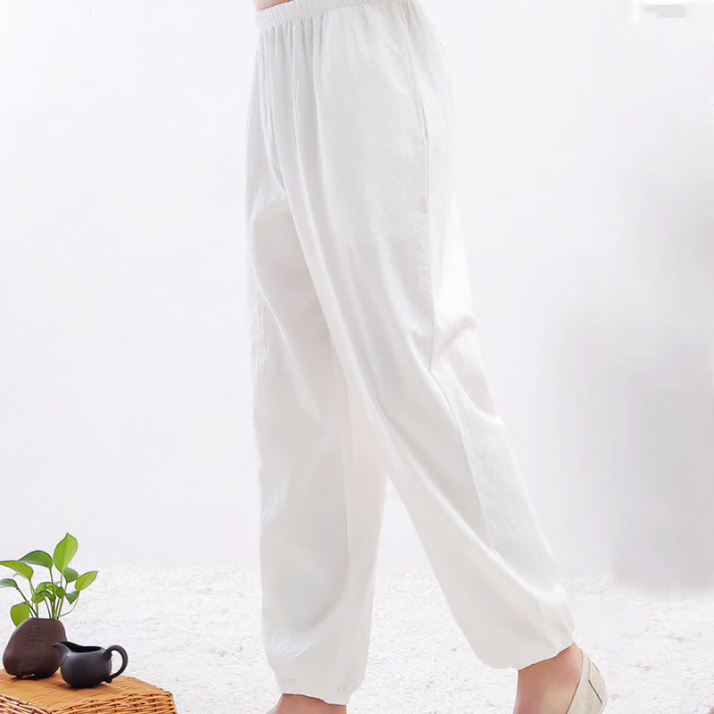 Pantalon de pratique de Tai Chi Qigong unisexe d'été, couleur unie, taille élastique, avec poches, Buddha Stones - image 4