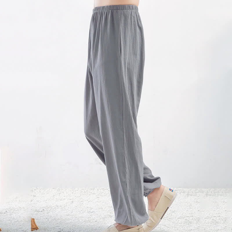 Pantalon de pratique de Tai Chi Qigong unisexe d'été, couleur unie, taille élastique, avec poches, Buddha Stones - image 1