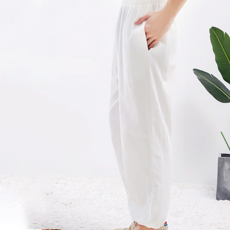 Pantalon de pratique de Tai Chi Qigong unisexe d'été, couleur unie, taille élastique, avec poches, Buddha Stones - image 5
