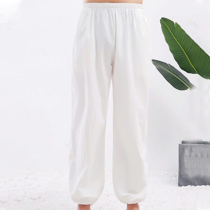 Pantalon de pratique de Tai Chi Qigong unisexe d'été, couleur unie, taille élastique, avec poches, Buddha Stones - Femme blanche - US8-10，UK/AU12-14，EU40-42 (2XL) - image 3
