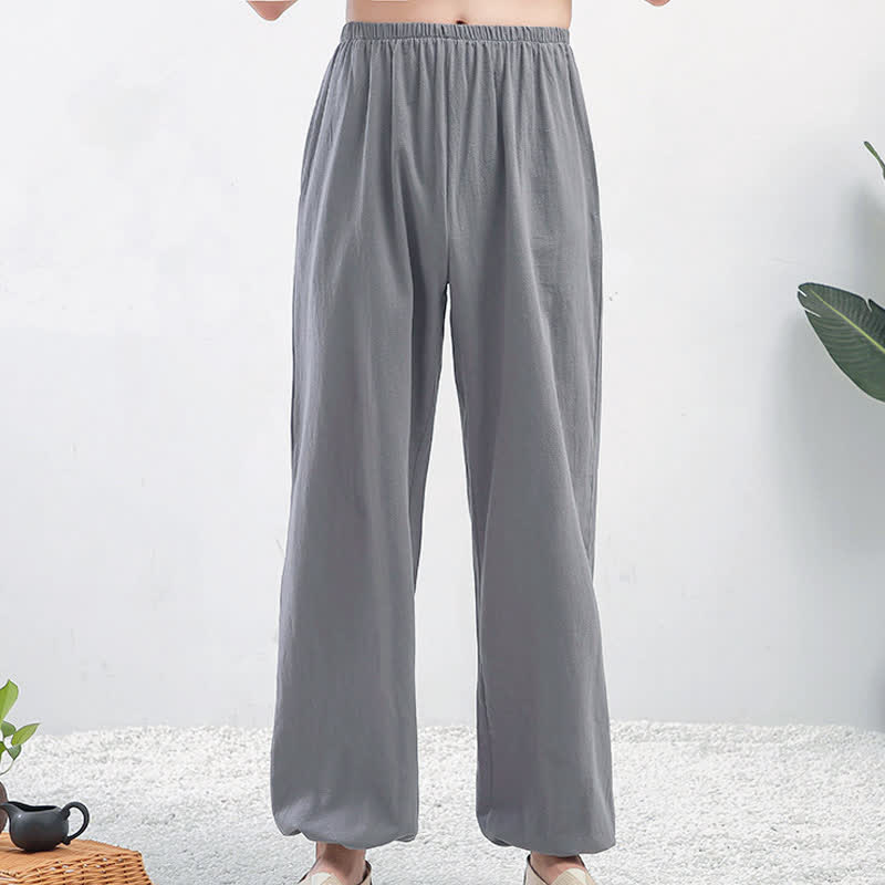 Pantalon de pratique de Tai Chi Qigong unisexe d'été, couleur unie, taille élastique, avec poches, Buddha Stones - Femme grise - US8-10，UK/AU12-14，EU40-42 (2XL) - image 0