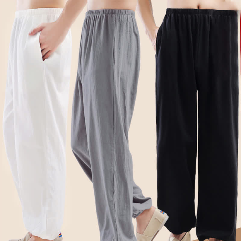 Pantalon de pratique de Tai Chi Qigong unisexe d'été, couleur unie, taille élastique, avec poches, Buddha Stones - image 13