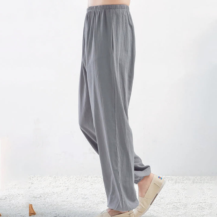 Pantalon de pratique de Tai Chi Qigong unisexe d'été, couleur unie, taille élastique, avec poches, Buddha Stones - image 1