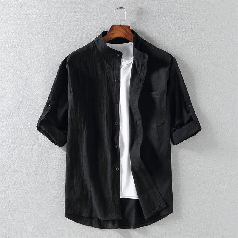 Chemise d'été unie à boutons pour homme Buddha Stones, manches courtes - Noir - US/UK/AU46，EU56 (5XL) - image 0