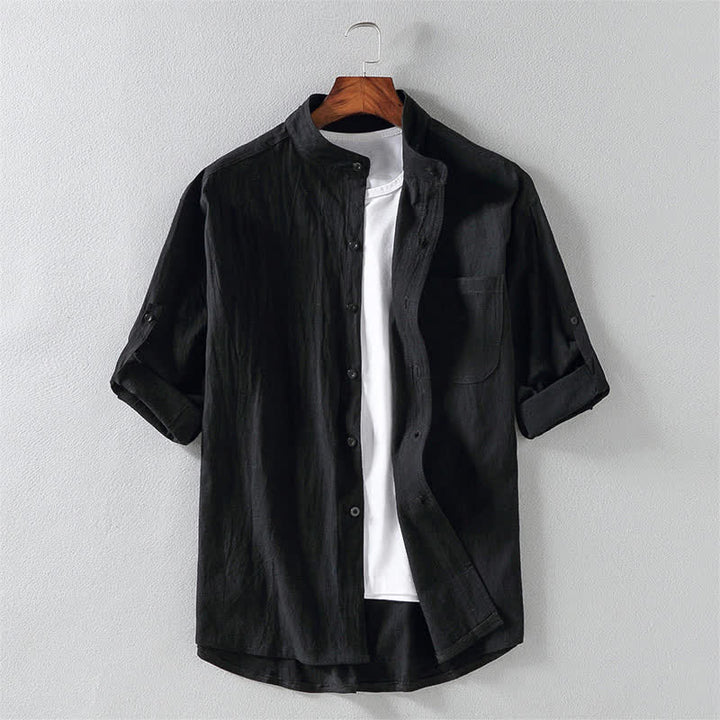 Chemise d'été unie à boutons pour homme Buddha Stones, manches courtes - Noir - US/UK/AU46，EU56 (5XL) - image 0