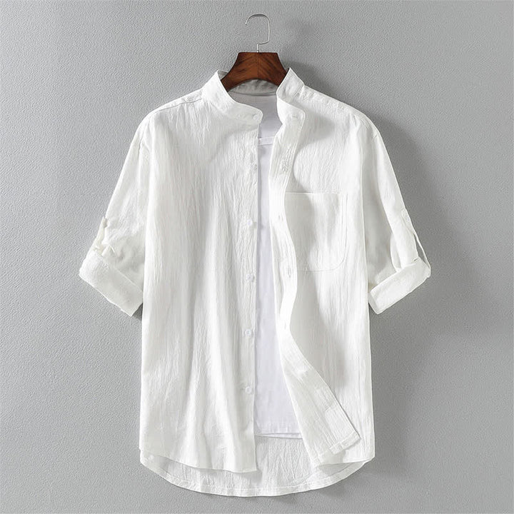 Chemise d'été unie à boutons pour homme Buddha Stones, manches courtes - Blanc - US/UK/AU46，EU56 (5XL) - image 2