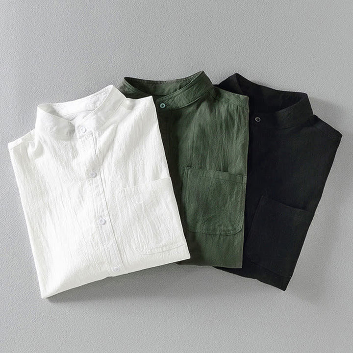 Chemise d'été unie à boutons pour homme Buddha Stones, manches courtes - image 1