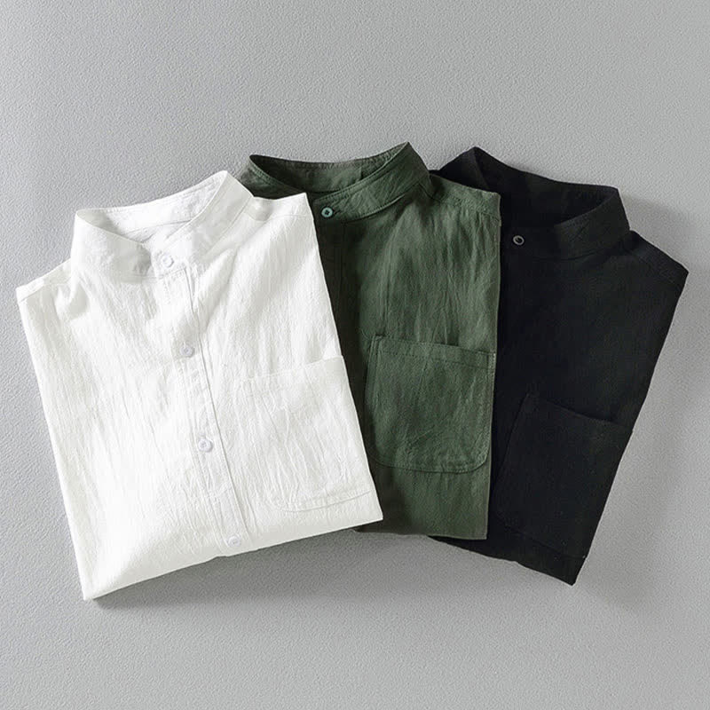Chemise d'été unie à boutons pour homme Buddha Stones, manches courtes - image 1