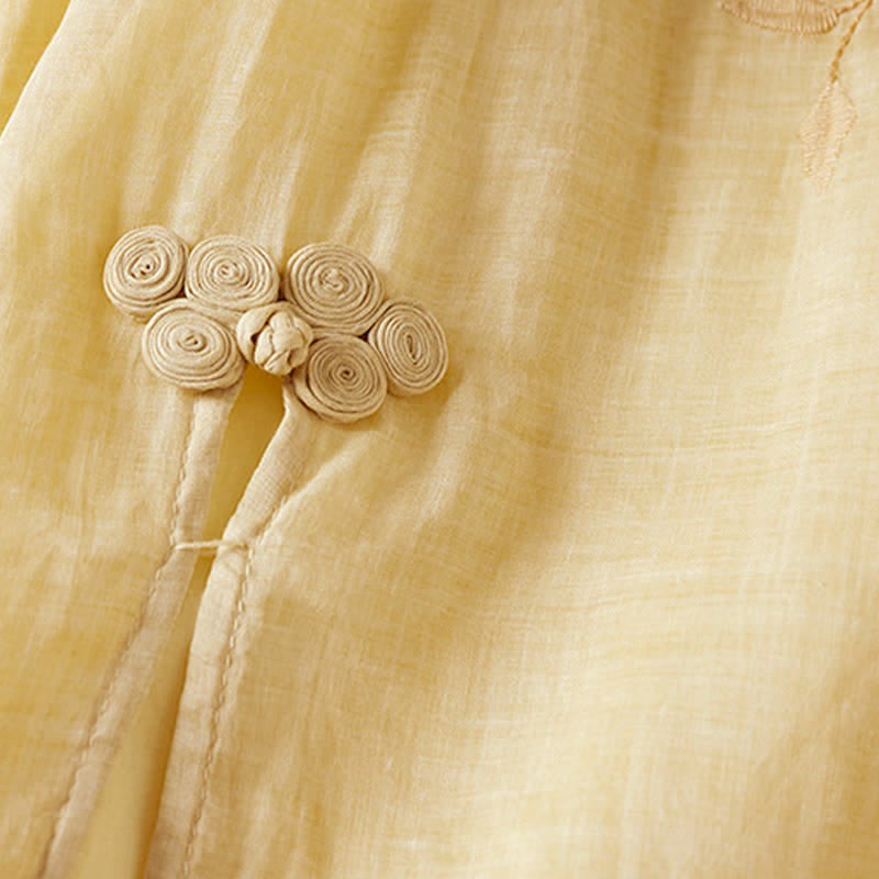 Robe midi en fibre à manches courtes et col rond, ornée de pierres de Bouddha et de feuilles brodées, avec Buddha Stones. - image 5