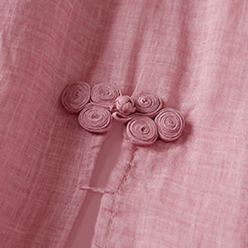 Robe midi en fibre à manches courtes et col rond, ornée de pierres de Bouddha et de feuilles brodées, avec Buddha Stones. - image 19