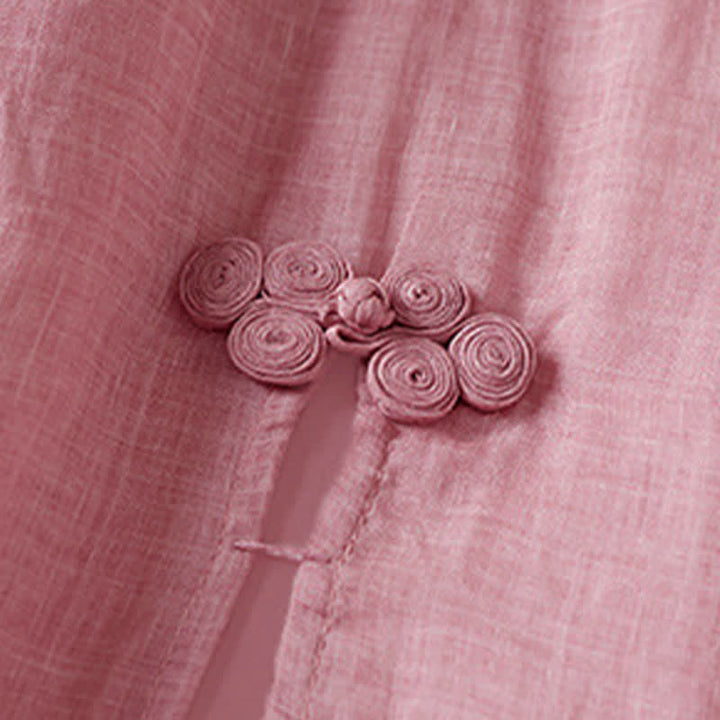 Robe midi en fibre à manches courtes et col rond, ornée de pierres de Bouddha et de feuilles brodées, avec Buddha Stones. - image 19