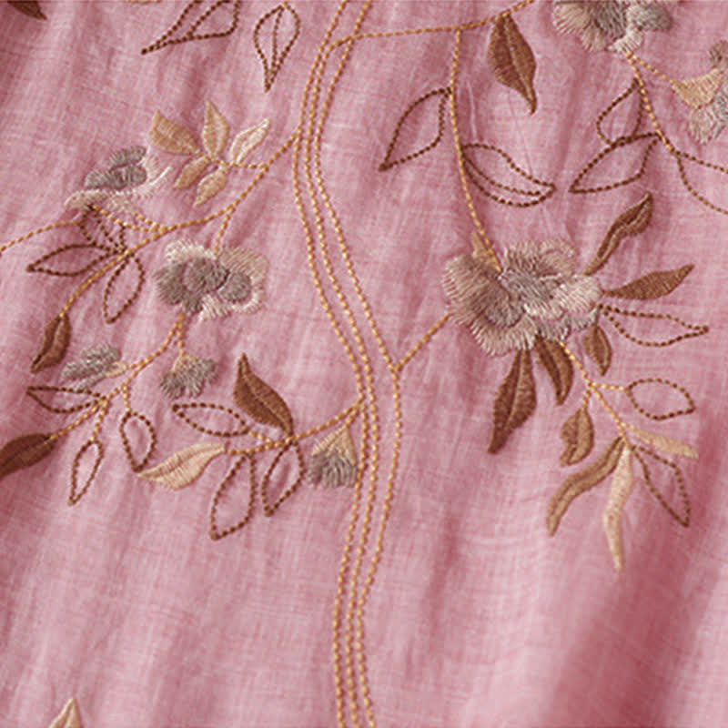 Robe midi en fibre à manches courtes et col rond, ornée de pierres de Bouddha et de feuilles brodées, avec Buddha Stones. - image 16