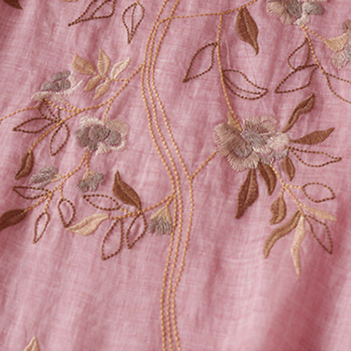 Robe midi en fibre à manches courtes et col rond, ornée de pierres de Bouddha et de feuilles brodées, avec Buddha Stones. - image 16