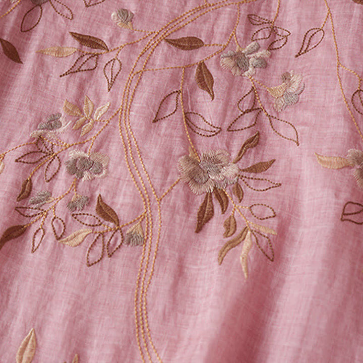 Robe midi en fibre à manches courtes et col rond, ornée de pierres de Bouddha et de feuilles brodées, avec Buddha Stones. - image 18