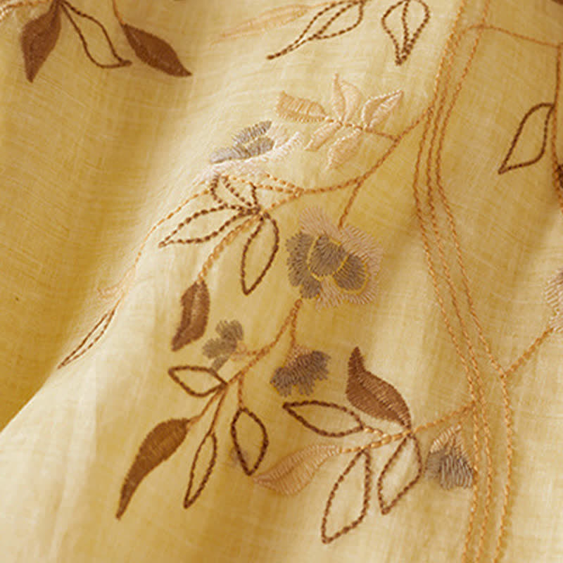 Robe midi en fibre à manches courtes et col rond, ornée de pierres de Bouddha et de feuilles brodées, avec Buddha Stones. - image 4