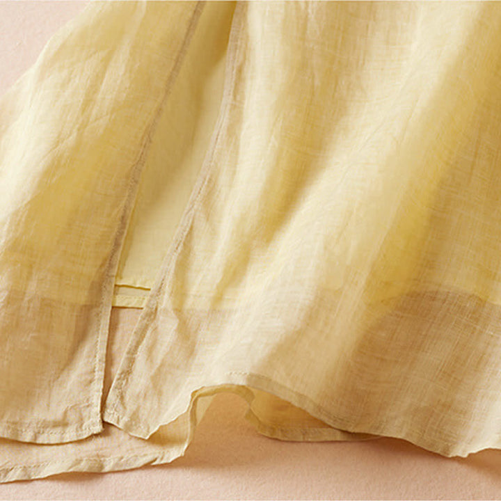 Robe midi en fibre à manches courtes et col rond, ornée de pierres de Bouddha et de feuilles brodées, avec Buddha Stones. - image 6