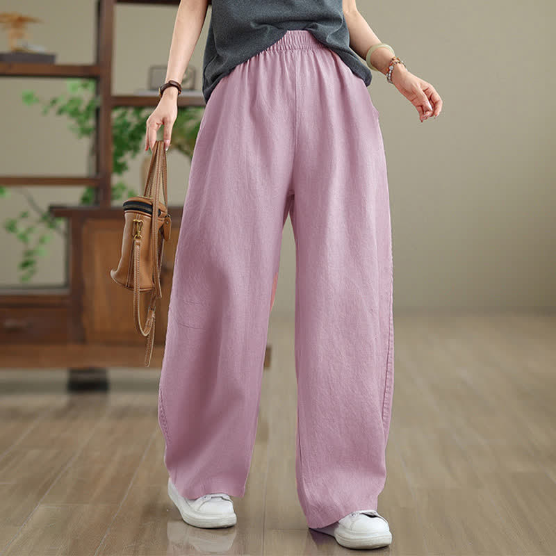 Pantalon large en coton uni décontracté Buddha Stones pour femme, avec poches - image 10
