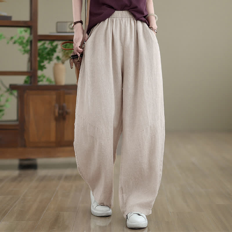 Pantalon large en coton uni décontracté Buddha Stones pour femme, avec poches - image 15