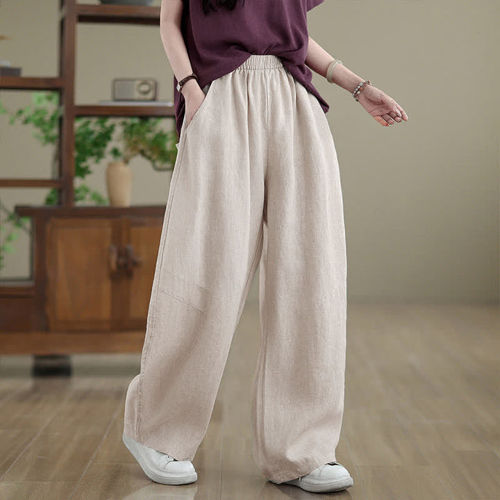 Pantalon large en coton uni décontracté Buddha Stones pour femme, avec poches - PapayaWhip - US12，UK/AU16，EU44 (3XL) - image 12