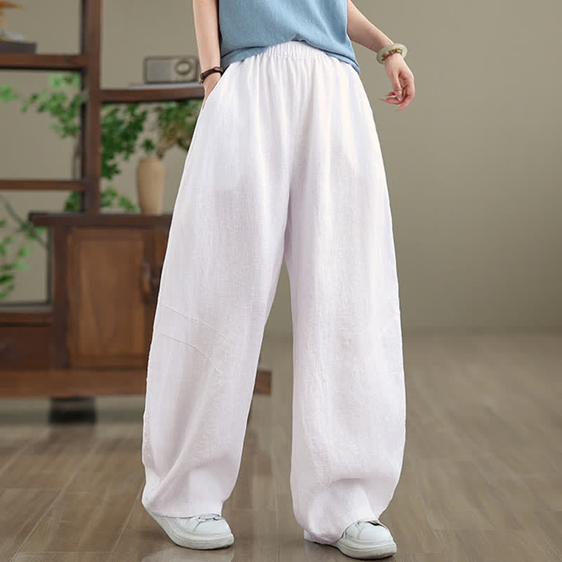 Pantalon large en coton uni décontracté Buddha Stones pour femme, avec poches - image 22