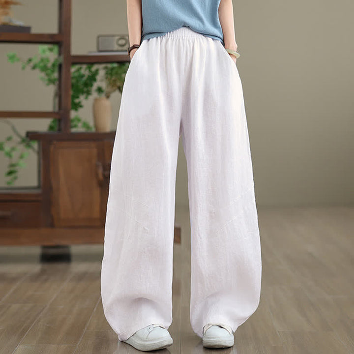 Pantalon large en coton uni décontracté Buddha Stones pour femme, avec poches - image 21