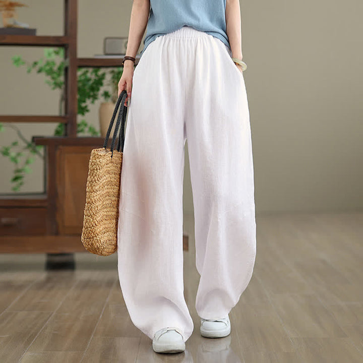Pantalon large en coton uni décontracté Buddha Stones pour femme, avec poches - image 19