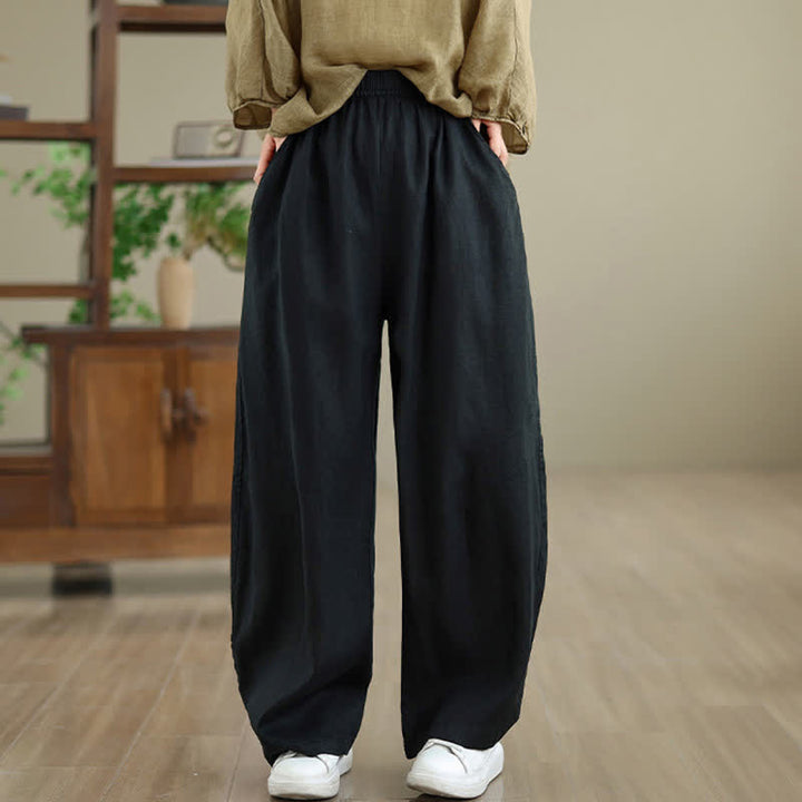 Pantalon large en coton uni décontracté Buddha Stones pour femme, avec poches - image 28