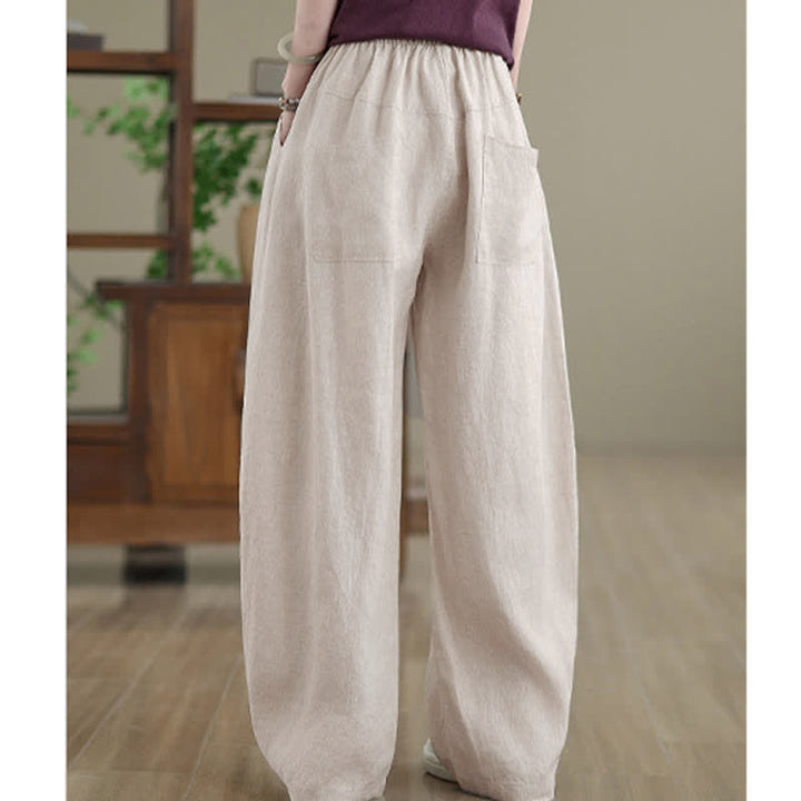 Pantalon large en coton uni décontracté Buddha Stones pour femme, avec poches - image 14