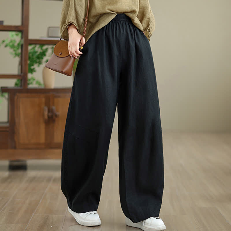 Pantalon large en coton uni décontracté Buddha Stones pour femme, avec poches - image 29