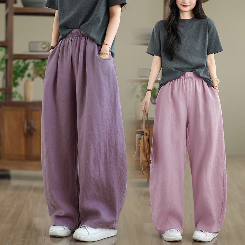 Pantalon large en coton uni décontracté Buddha Stones pour femme, avec poches - image 30