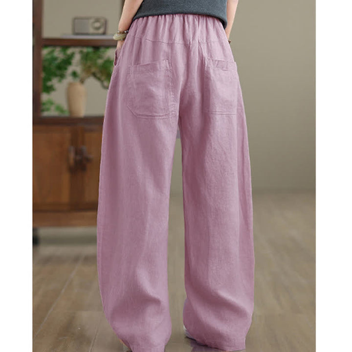 Pantalon large en coton uni décontracté Buddha Stones pour femme, avec poches - image 8