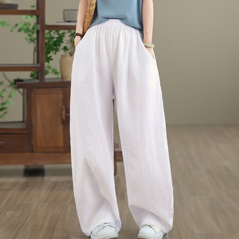 Pantalon large en coton uni décontracté Buddha Stones pour femme, avec poches - image 23