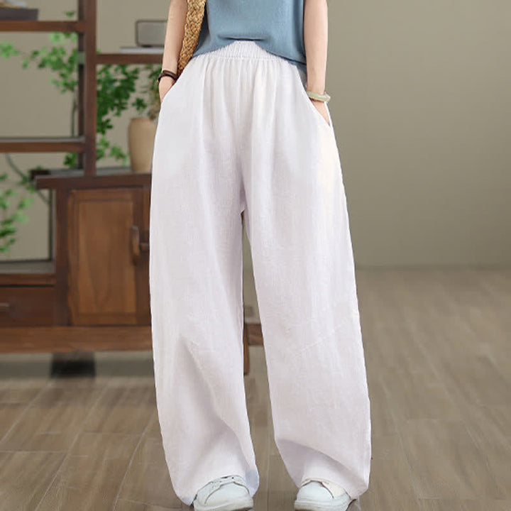 Pantalon large en coton uni décontracté Buddha Stones pour femme, avec poches - image 23