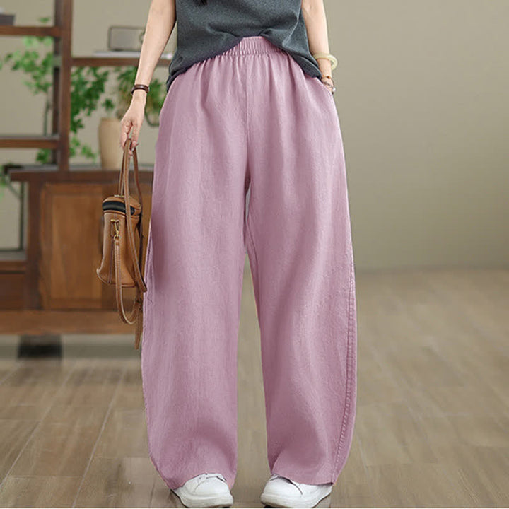 Pantalon large en coton uni décontracté Buddha Stones pour femme, avec poches - image 11