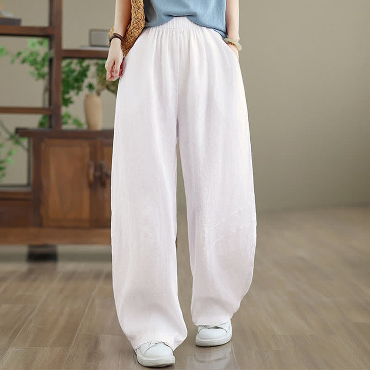 Pantalon large en coton uni décontracté Buddha Stones pour femme, avec poches - Blanc - US12，UK/AU16，EU44 (3XL) - image 18